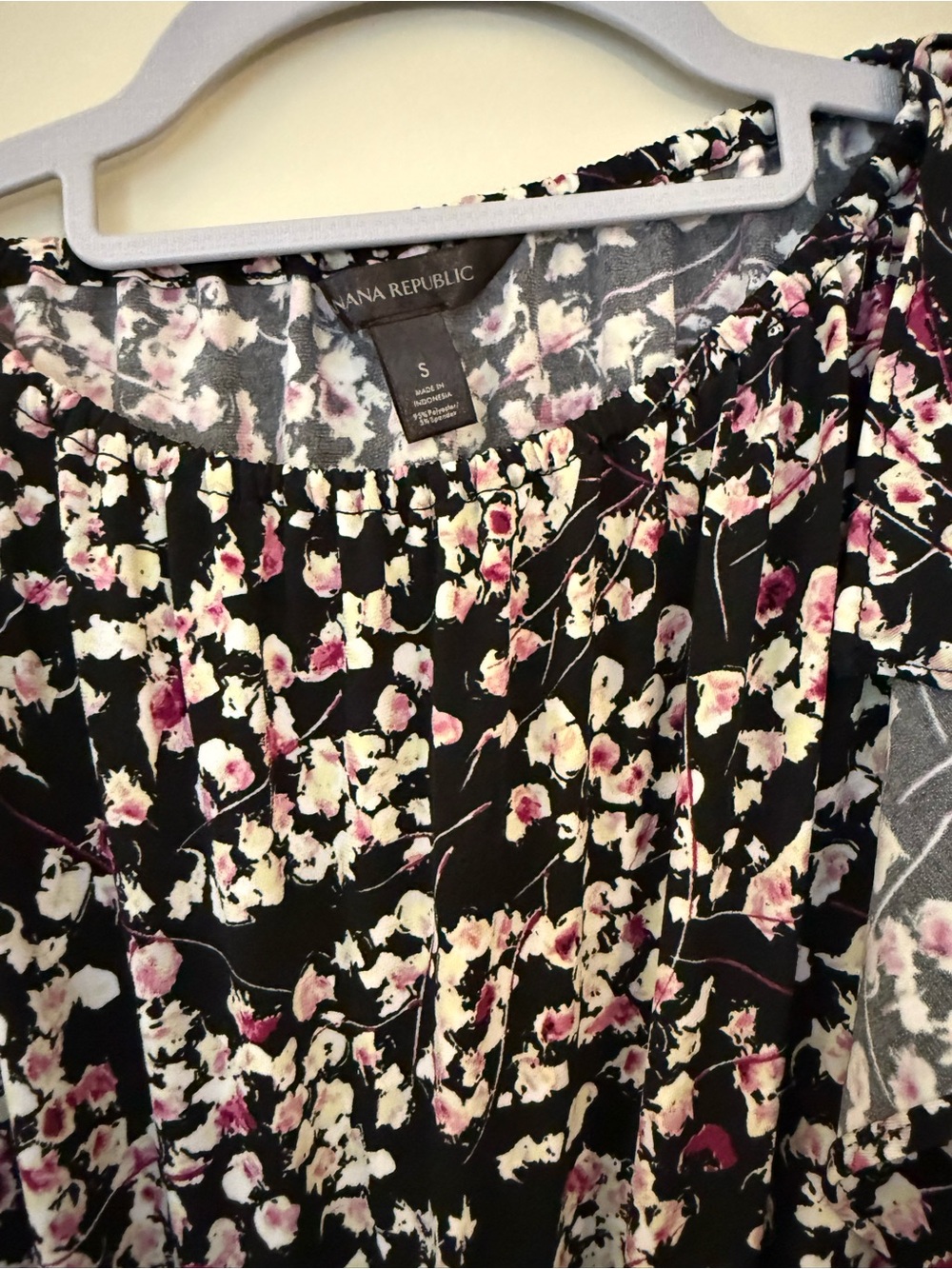 Banana Republic Black Floral Top with Pink & Cream Blossoms